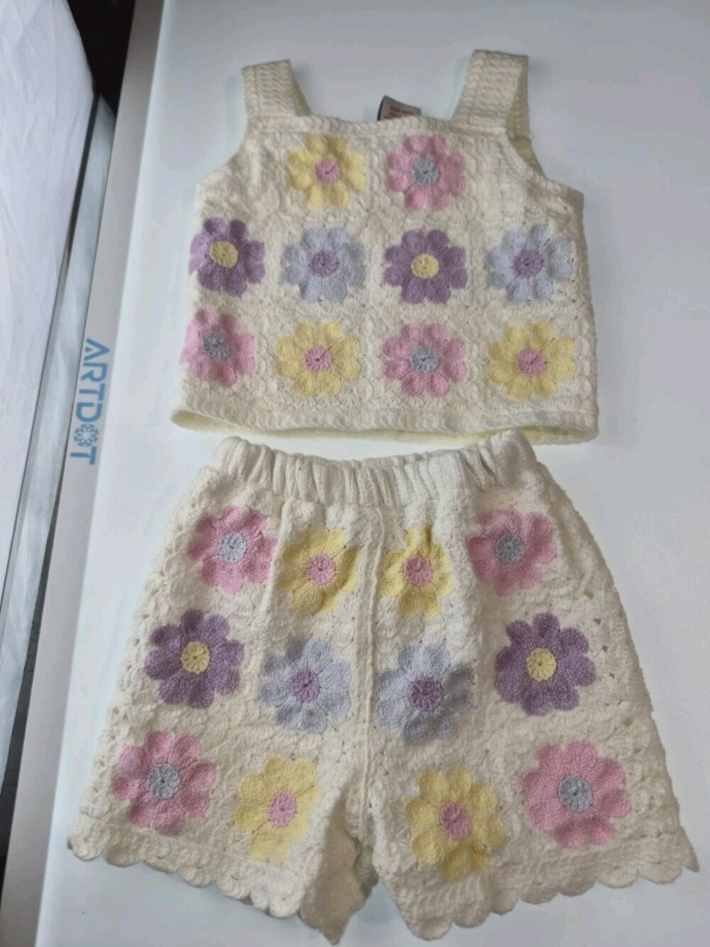 Haute Hippie Kids Crochet 2-Piece Set Floral Tank Top Shorts Girls 18M Boho